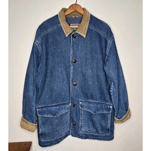 Adirondack Vintage Denim Barn Coat Mens Blue Corduroy Collar Chore Jacket